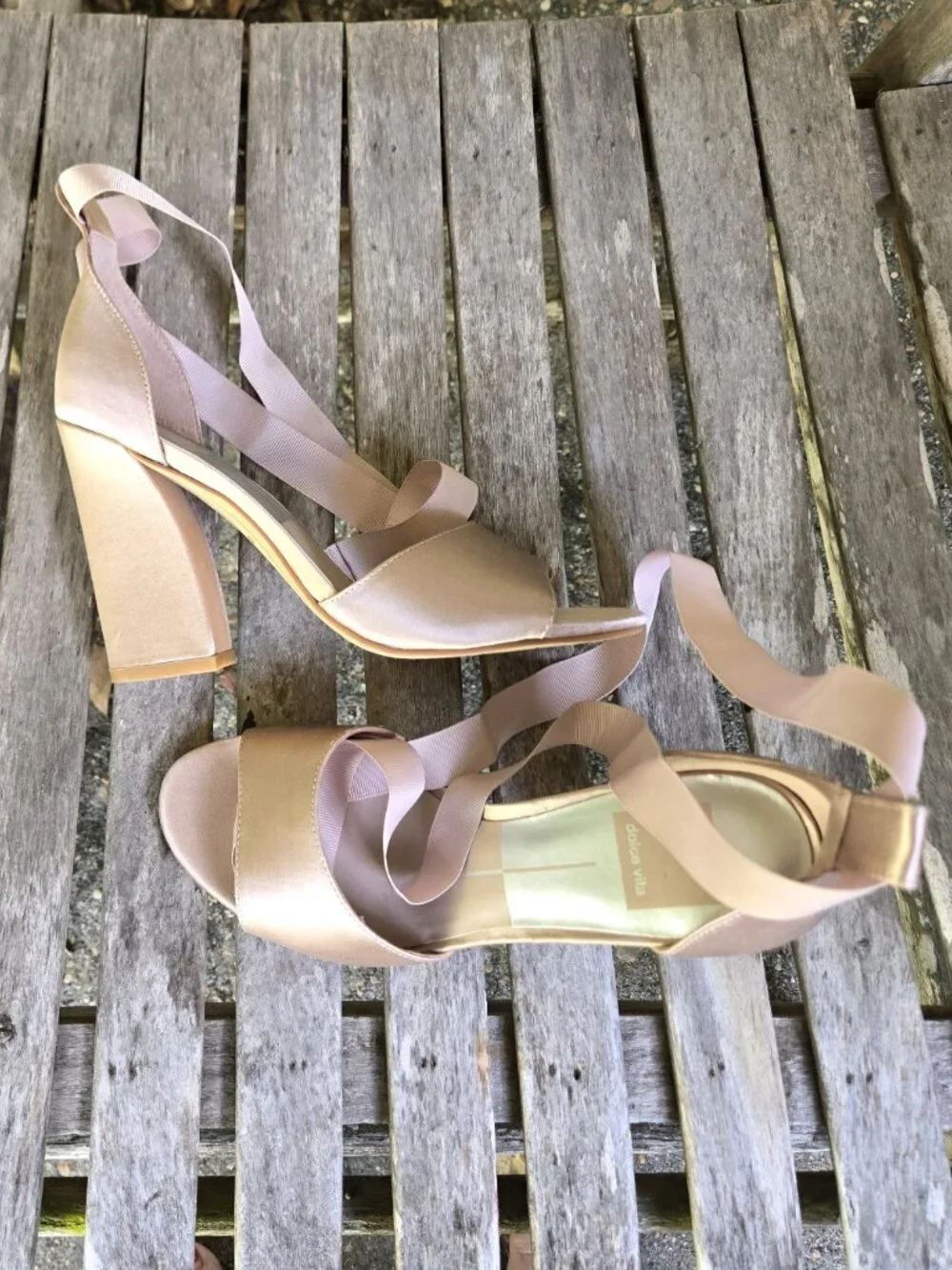 New DOLCE VITA Harvyy Pink Satin Ribbon Tie Heels Sandals Shoes 6.5